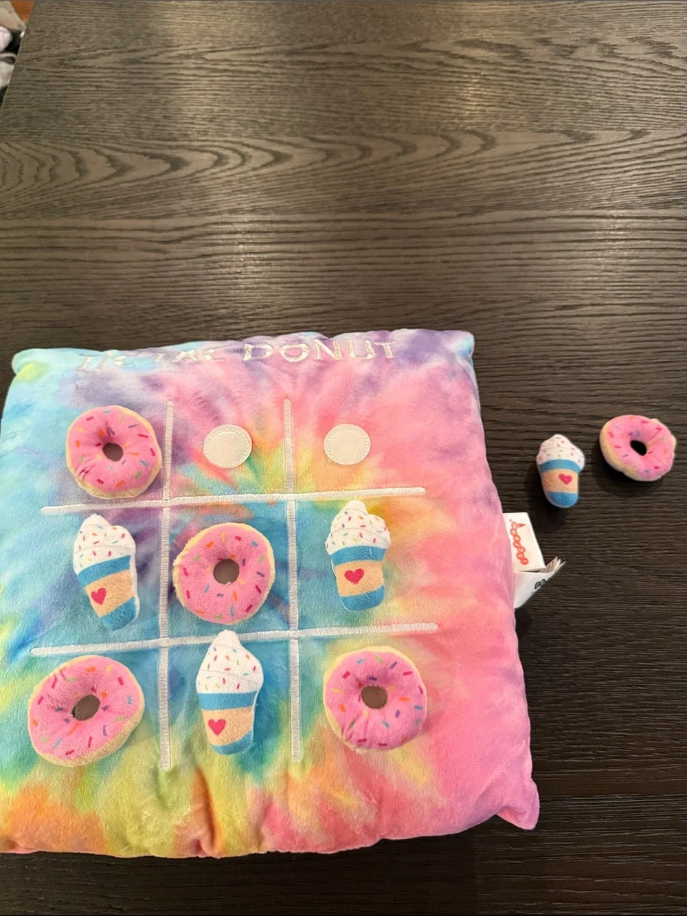 Tie-Dye Donut & Ice Cream Plush Tic-Tac-Toe Pillow - removable